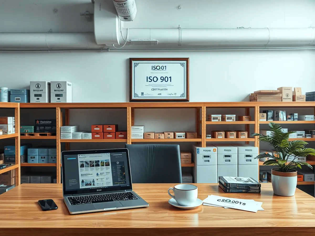 瑞西卡办公室内展示ISO 9001认证证书的工作场景